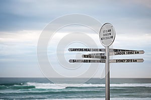 Sign with distances at St. Clair Beach