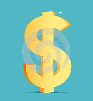 Sign of dollar on blue background. Vector illustration