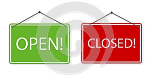 The sign on the door is open and closed. Shop icon. Free and limited access. Vector illustration