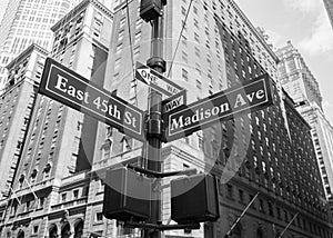 Sign for East 45th and Madison Avenue in New York City