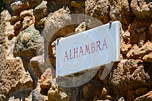 Sign at the entrance of the Alhambra Palace