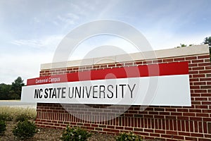 Sign at the entrance of Centennial Campus of North Carolina State University in Raleigh, NC