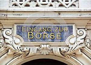 Sign at the entrance of the stock exchange