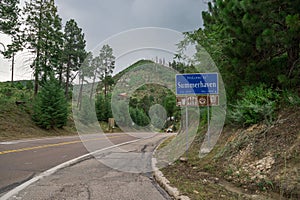 Sign at entrance of town of Summerhaven, Arizona, Mount Lemmon.