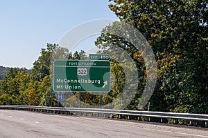 sign for Exit 180 on the Pennsylvania Turnpike in Fort Littleton