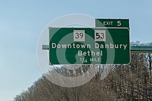 sign for exit 5 from I-84, Yankee Expressway, in Danbury, Connecticut