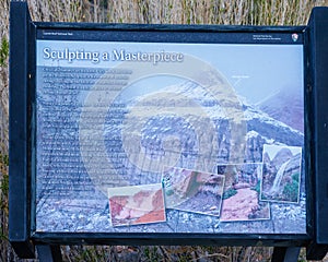 Sign explaining how Navajo Dome was made in Capitol Reef National Park, Utah, United States.