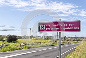 Sign explaining that road was built by Republican prisioners photo