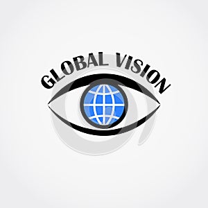 Sign of eye with globe inside. Global vision concept. Vector illustration.