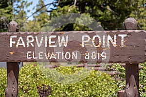 Sign for Farview Point, in Bryce Canyon National Park Utah