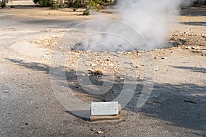 Sign for Fearless geyser in the Norris Geyser Basin of Yellowstone National Park