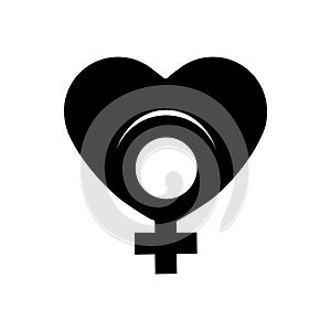 Sign female gender in black as coal heart icon. A symbol of love. Valentines Day. Flat style for graphic design, logo. A happy lov