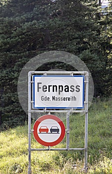 Sign fernpass  in Austria