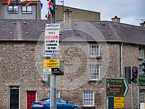 A sign gives a political message in Northern Ireland