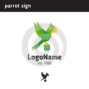 Sign flying green parrot