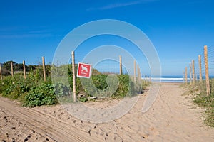 Sign forbidden dogs in Vega Beach Asturias