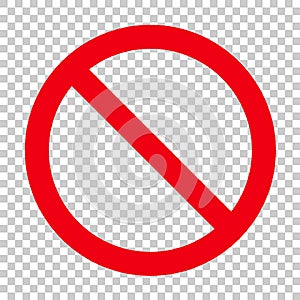 Sign forbidden. Icon symbol ban. Red circle sign stop entry ang slash line isolated on transparent background. Mark prohibited. Ro