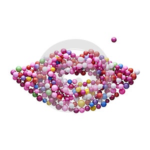 A sign in the form of full lips made of colorful balls isolated on a white.