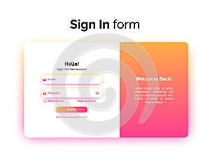 Sign In form, web design UI UX, login interface with gradient, vector illustration.