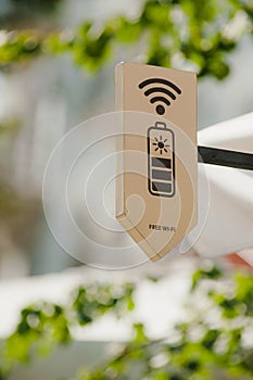 Sign free wi fi and charging phone battery