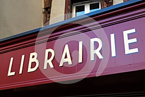 Sign of a French bookshop in close-up