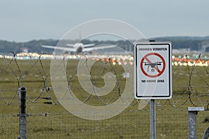 Sign at German airport `Dronen verboten`  No Drone Zone