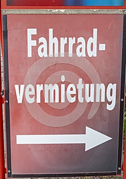 Sign with the German text Fahrradvermietung