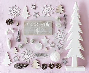 Christmas Decoration, Flat Lay, Geschenk Tipp Means Gift Tip photo