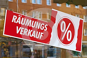 Sign with the German word Räumungsverkauf, Clearance sale