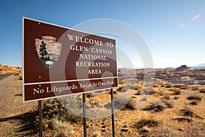 Sign for the Glen Canyon National Recreation Area located in Page, Arizona