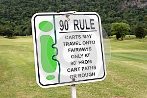 The sign of golf rule, 90 degree rule in golf course Thailand