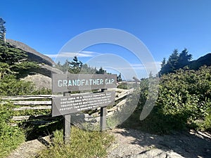 Sign for Grandfather Gap on Grandfather Trail Grandfather mountain nature park