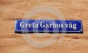 sign for Greta Garbo\'s road in Stockholm