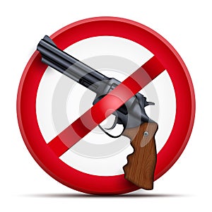 Sign with gun and symbol Stop arming