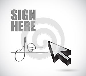 Sign here signature and cursor illustration design