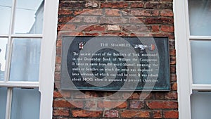 Sign on the historic street The Shambles in York, Great Britain