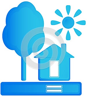 Sign with home, sun and tree