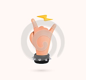 Sign of the horns ui hero character. Rock sign hand gesture isolated 3d cartoon hand. Heavy metal isolated arm