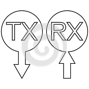 Sign icon tx rx transmission receiving data information, vector simple symbol tx rx an arrow receiving transmitting