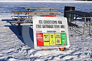 Sign indicating the outdoor rink ice conditions