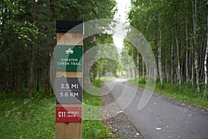 Sign indicating the path for Chester Creek Trail