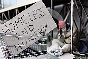 Homeless and hungry sign photo