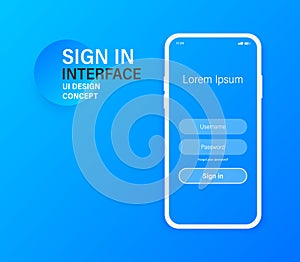 Sign In interface Screen. Mobile ui design concept. Login with Password Window. Vector illustration.