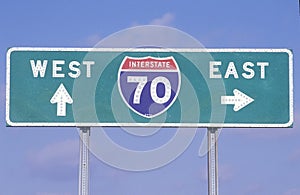 A sign for interstate 70 west and east