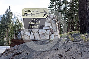 Mammoth Lakes, CA : SIgn for the Inyo Earthquake Fault in the Inyo National Forest