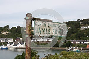 Sign for James Fort Kinsale Cork Ireland with Kinsale town