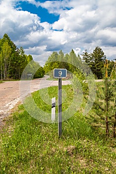 Sign of kilometers traveled, information for travelers by car