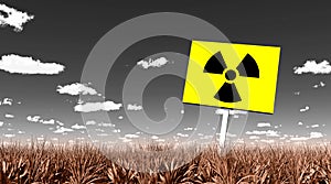 Sign in landscape warning of radioactive contamination