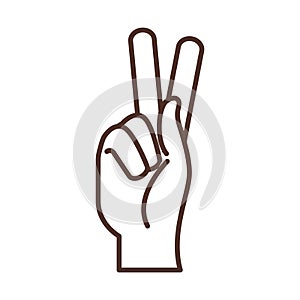 Sign language hand gesture peace and love, line icon