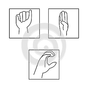 Sign language hand signs icon on white